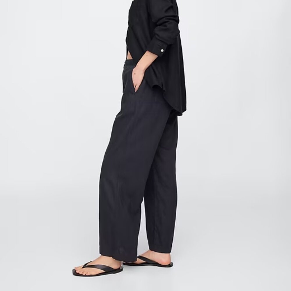 NWT GAP  Black Pull On Mid Rise Wide Leg Linen Pants Lightweight - Picture 4 of 14